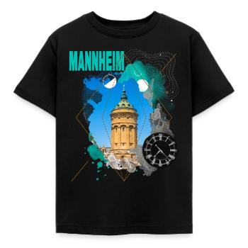 Mannheim Germany City Skyline Vintage Retro - Kids' T-Shirt - black - Front - AI Model Kid Female (0cm)