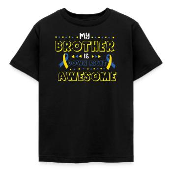 Syndrome de Down Brother I Ruban Jaune Bleu T21 - T-shirt Enfant - noir - Devant - AI Model Kid Female (0cm)