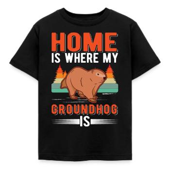 Marmot Home Groundhog Day Marmot - Kids' T-Shirt - black - Front - AI Model Kid Female (0cm)
