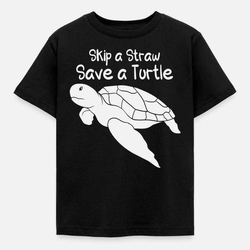 Skip A Straw Save A Turtle Sea Protection Support - Kids' T-Shirt - black