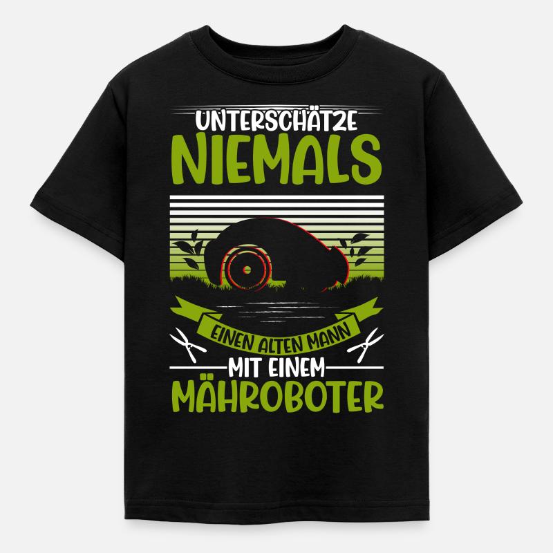 Mähroboter Alter Mann Rasenmähroboter - Kinder T-Shirt - Schwarz