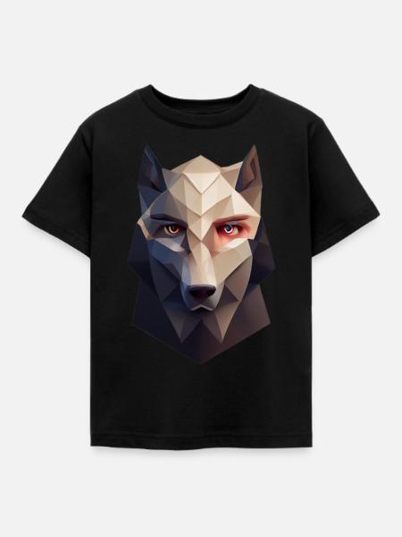 Geometrischer Wolfkopf Polygon niedrig Poly - Kinder T-Shirt - Schwarz