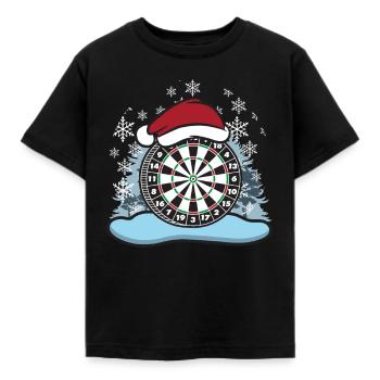 Darts Christmas Dartboard Bobble Hat - Kids' T-Shirt - black - Front - AI Model Kid Female (0cm)