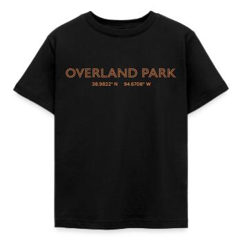 USA City Coordinates - Overland Park - Kids' T-Shirt - black - Front - AI Model Kid Female (0cm)