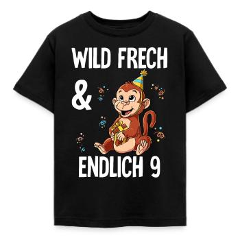 9. Geburtstag Affe Wild Frech Und Endlich 9 Jahre - Kinder T-Shirt - Schwarz - Vorne - AI Model Kid Female (0cm)