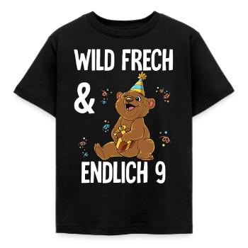 9. Geburtstag Bär Wild Frech Und Endlich 9 Jahre - Kinder T-Shirt - Schwarz - Vorne - AI Model Kid Female (0cm)