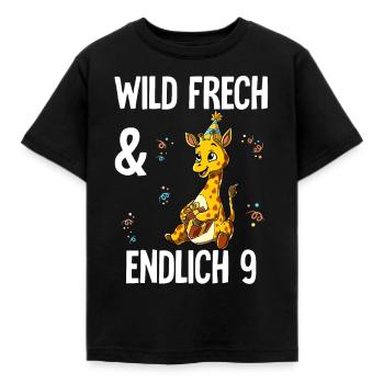 9. Geburtstag Giraffe Wild Frech Und Endlich 9 - Kinder T-Shirt - Schwarz - Vorne - AI Model Kid Female (0cm)