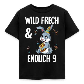 9. Geburtstag Hase Wild Frech Und Endlich 9 Jahre - Kinder T-Shirt - Schwarz - Vorne - AI Model Kid Female (0cm)