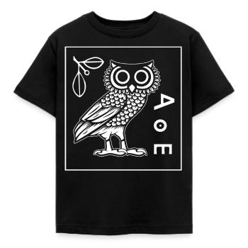 Owl of Athena, Greek mythology - Kids' T-Shirt - black - Front - AI Model Kid Female (0cm)