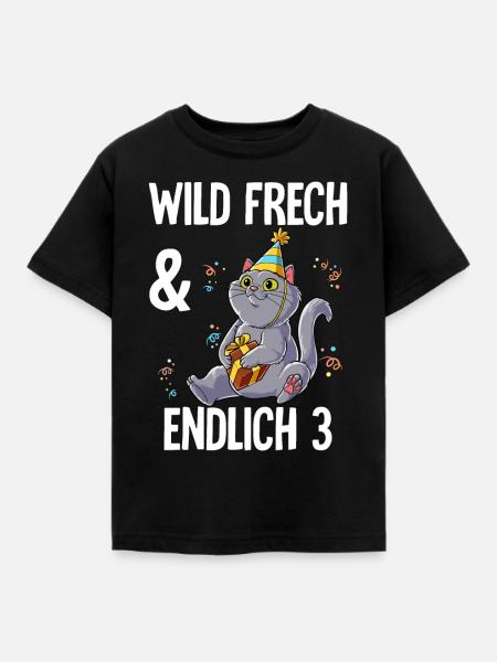 3. Geburtstag Katze Wild Frech Und Endlich 3 Jahre - Kinder T-Shirt - Schwarz