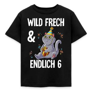 6. Geburtstag Katze Wild Frech Und Endlich 6 Jahre - Kinder T-Shirt - Schwarz - Vorne - AI Model Kid Female (0cm)