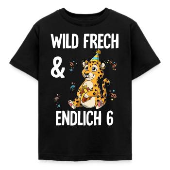 6. Geburtstag Leopard Wild Frech Und Endlich 6 - Kinder T-Shirt - Schwarz - Vorne - AI Model Kid Female (0cm)