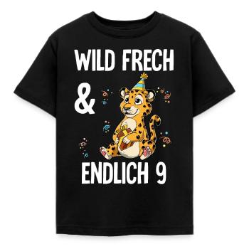 9. Geburtstag Leopard Wild Frech Und Endlich 9 - Kinder T-Shirt - Schwarz - Vorne - AI Model Kid Female (0cm)