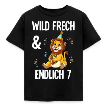 7. Geburtstag Löwe Wild Frech Und Endlich 7 Jahre - Kinder T-Shirt - Schwarz - Vorne - AI Model Kid Female (0cm)