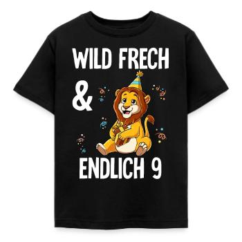 9. Geburtstag Löwe Wild Frech Und Endlich 9 Jahre - Kinder T-Shirt - Schwarz - Vorne - AI Model Kid Female (0cm)