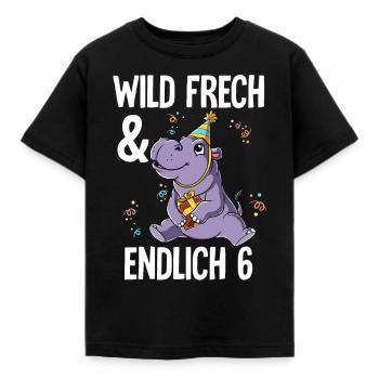 6. Geburtstag Nilpferd Wild Frech Und Endlich 6 - Kinder T-Shirt - Schwarz - Vorne - AI Model Kid Female (0cm)