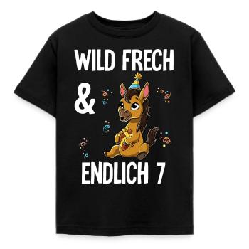 7. Geburtstag Pferd Wild Frech Und Endlich 7 Jahre - Kinder T-Shirt - Schwarz - Vorne - AI Model Kid Female (0cm)