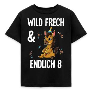 8. Geburtstag Pferd Wild Frech Und Endlich 8 Jahre - Kinder T-Shirt - Schwarz - Vorne - AI Model Kid Female (0cm)