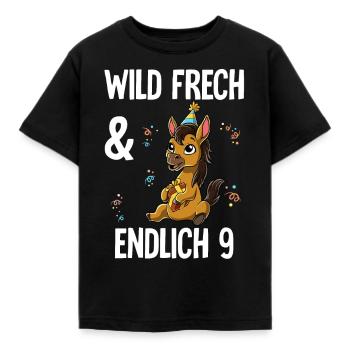 9. Geburtstag Pferd Wild Frech Und Endlich 9 Jahre - Kinder T-Shirt - Schwarz - Vorne - AI Model Kid Female (0cm)
