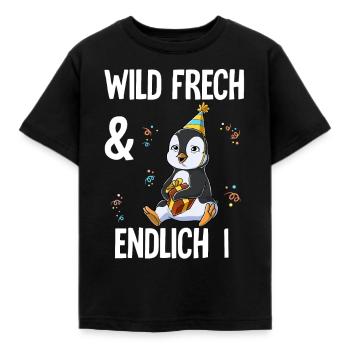 1. Geburtstag Pinguin Wild Frech Und Endlich 1 - Kinder T-Shirt - Schwarz - Vorne - AI Model Kid Female (0cm)