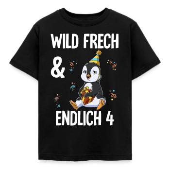 4. Geburtstag Pinguin Wild Frech Und Endlich 4 - Kinder T-Shirt - Schwarz - Vorne - AI Model Kid Female (0cm)