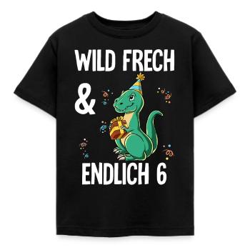 6. Geburtstag T-rex Wild Frech Und Endlich 6 Jahre - Kinder T-Shirt - Schwarz - Vorne - AI Model Kid Female (0cm)