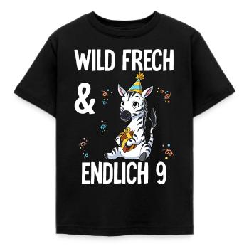 9. Geburtstag Zebra Wild Frech Und Endlich 9 Jahre - Kinder T-Shirt - Schwarz - Vorne - AI Model Kid Female (0cm)