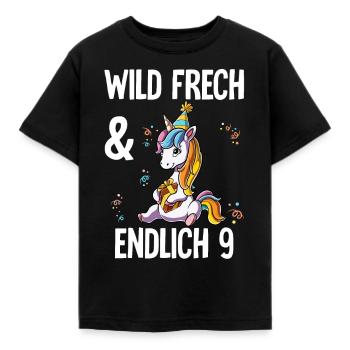9. Geburtstag Einhorn Wild Frech Und Endlich 9 - Kinder T-Shirt - Schwarz - Vorne - AI Model Kid Female (0cm)