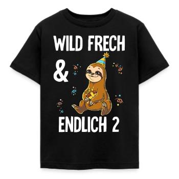 2. Geburtstag Faultier Wild Frech Und Endlich 2 - Kinder T-Shirt - Schwarz - Vorne - AI Model Kid Female (0cm)