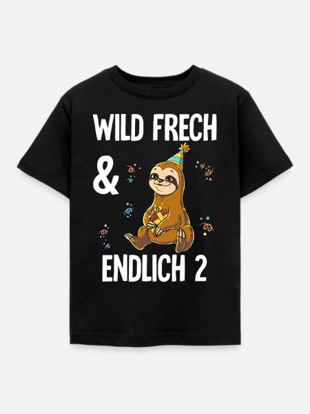 2. Geburtstag Faultier Wild Frech Und Endlich 2 - Kinder T-Shirt - Schwarz
