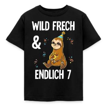 7. Geburtstag Faultier Wild Frech Und Endlich 7 - Kinder T-Shirt - Schwarz - Vorne - AI Model Kid Female (0cm)