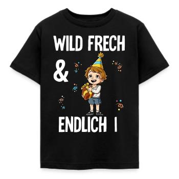 1. Geburtstag Junge Wild Frech Und Endlich 1 Jahre - Kinder T-Shirt - Schwarz - Vorne - AI Model Kid Female (0cm)