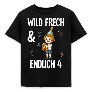 4. Geburtstag Junge Wild Frech Und Endlich 4 Jahre - Kinder T-Shirt - Schwarz - Vorne - AI Model Kid Female (0cm)