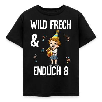 8. Geburtstag Junge Wild Frech Und Endlich 8 Jahre - Kinder T-Shirt - Schwarz - Vorne - AI Model Kid Female (0cm)