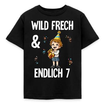 7. Geburtstag Junge Wild Frech Und Endlich 7 Jahre - Kinder T-Shirt - Schwarz - Vorne - AI Model Kid Female (0cm)