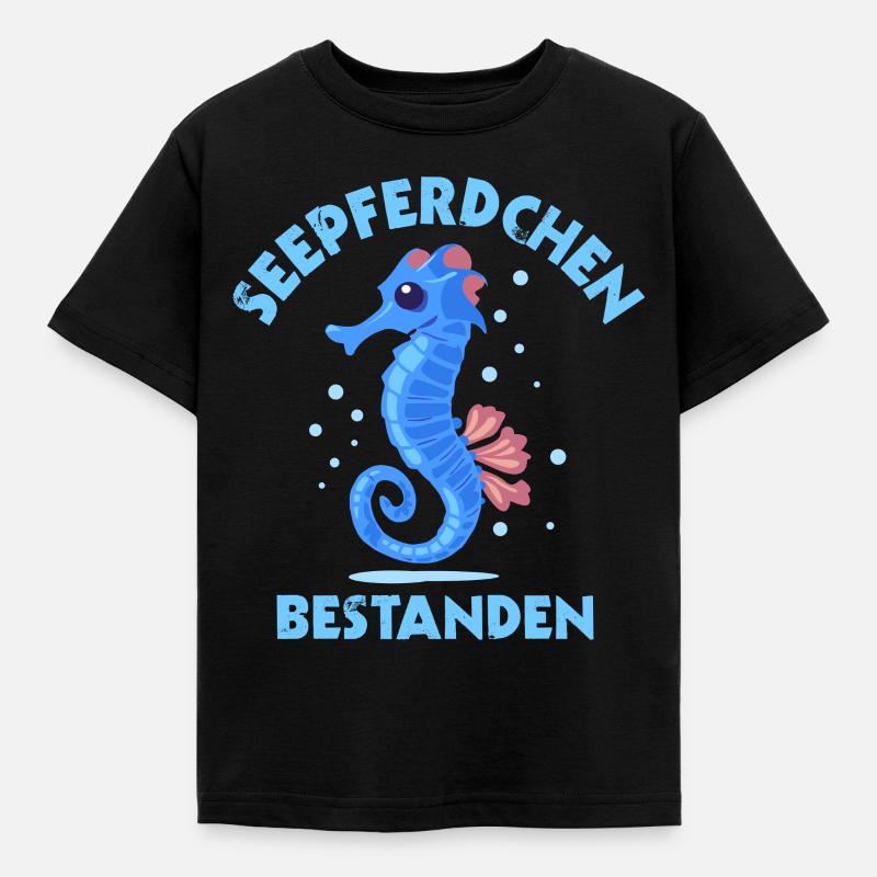 Seepferdchen-Abzeichen Schwimmabzeichen - Kinder T-Shirt - Schwarz