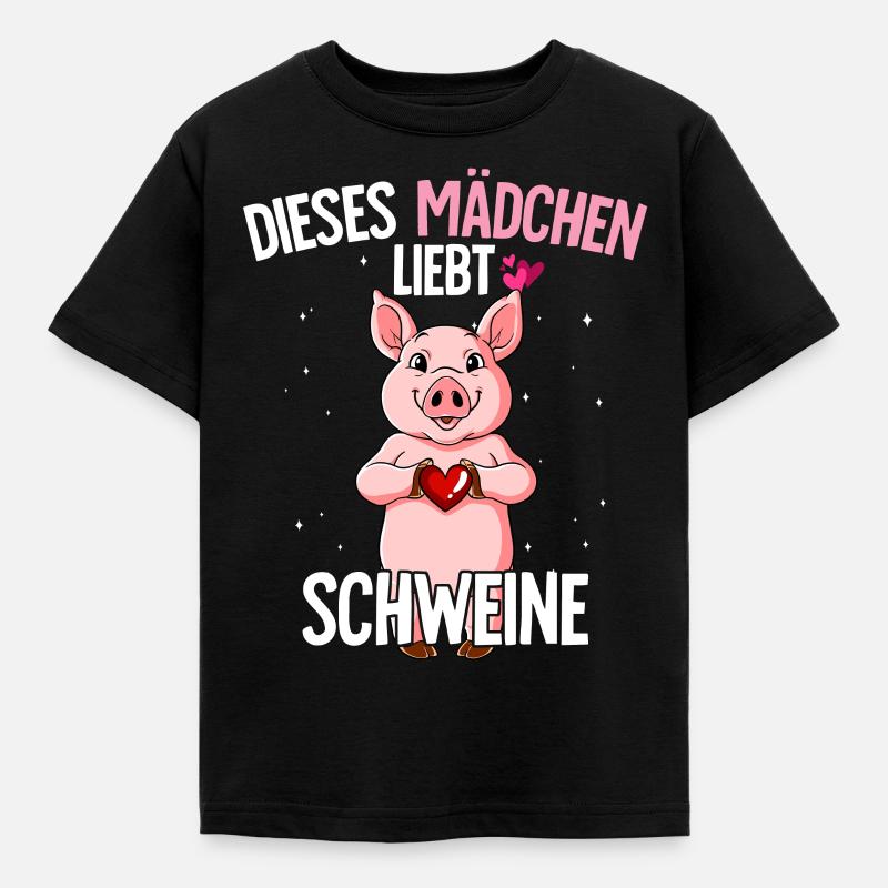 Schwein Mädchen - Kinder T-Shirt - Schwarz