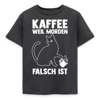 Coffee because murder is wrong Cat - Kids' T-Shirt - dark grey - Front - AI Model Kid Female (0cm)