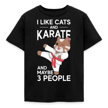 Ich Mag Katzen Und Karate Und Vielleicht 3 Leute - Kinder T-Shirt - Schwarz - Vorne - AI Model Kid Female (0cm)