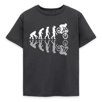 Human Evolution Downhill Mountain Bike MTB Biking - Kinder T-Shirt - Dunkelgrau - Vorne - AI Model Kid Female (0cm)