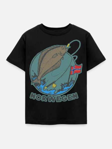 Angeln Norwegen Heilbutt Skandinavien - Kinder T-Shirt - Schwarz