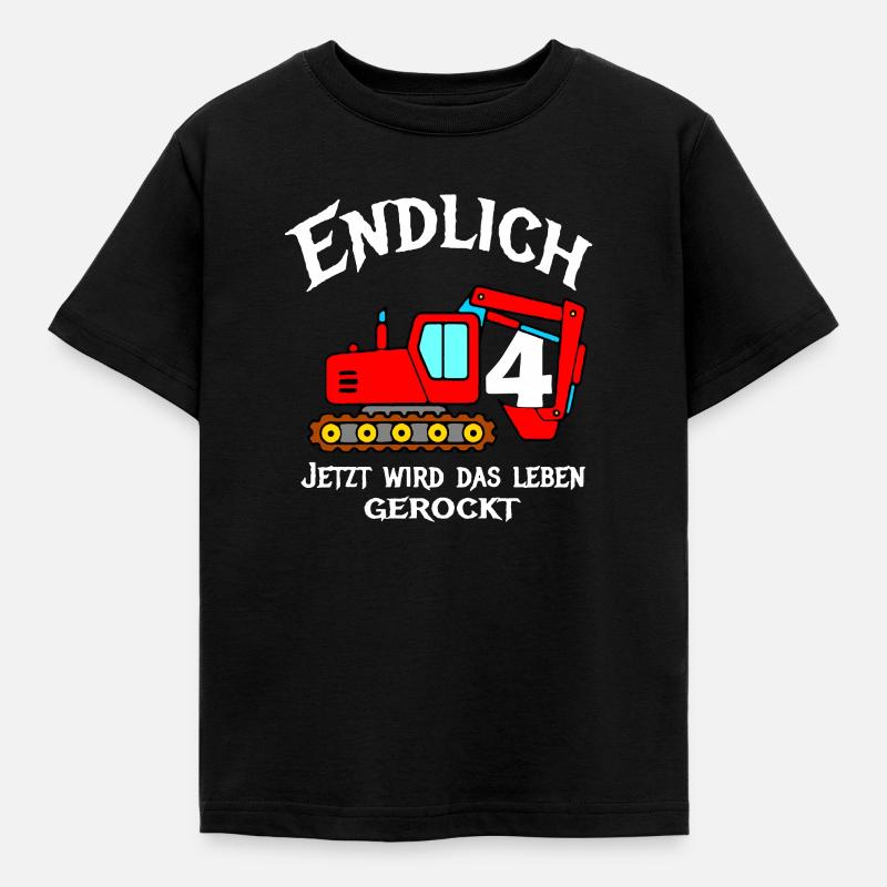 4. Geburtstag Bagger 4 Jahre Alt Baustelle Junge - Kinder T-Shirt - Schwarz