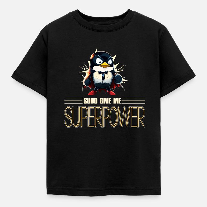 Linux Tux with Sudo Superpower Super-Penguin - Kinder T-Shirt - Schwarz