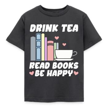 Boire du thé Lire des livres Être heureux - T-shirt Enfant - charbon - Devant - AI Model Kid Female (0cm)