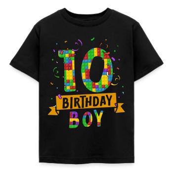 Verjaardagskind bouwstenen 10 jaar - Kinderen T-shirt - zwart - Voor - AI Model Kid Female (0cm)