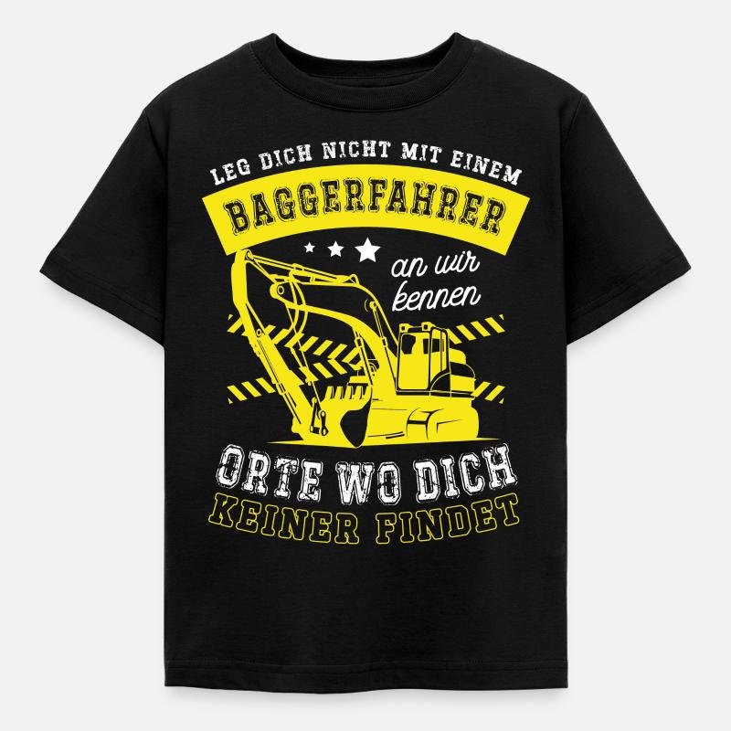 Bagger Baggerführer Baustelle Bauarbeiter für - Kinder T-Shirt - Schwarz