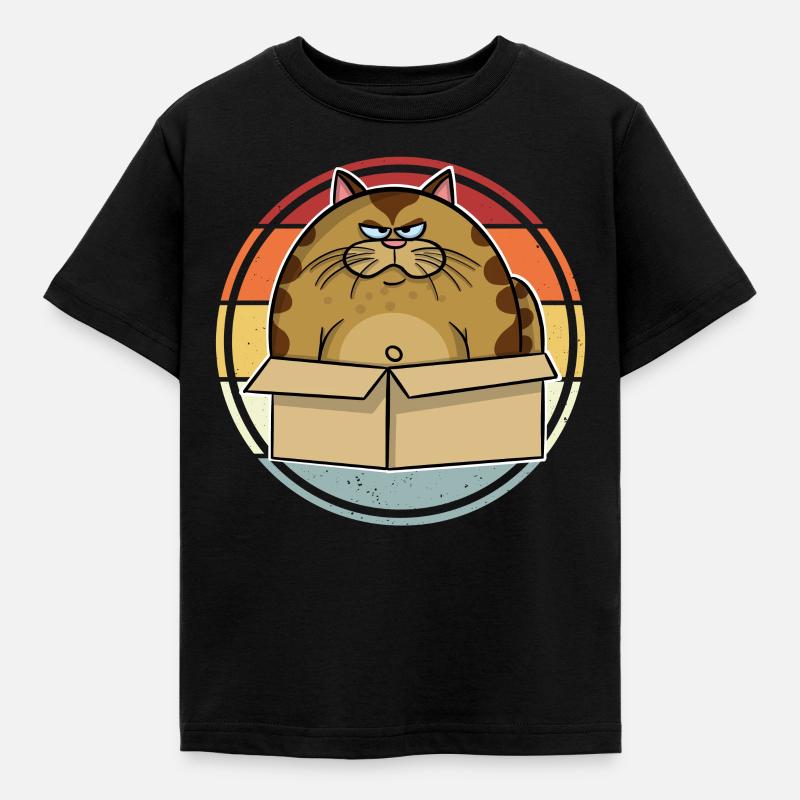 Dicke Katze Im Karton - Kinder T-Shirt - Schwarz