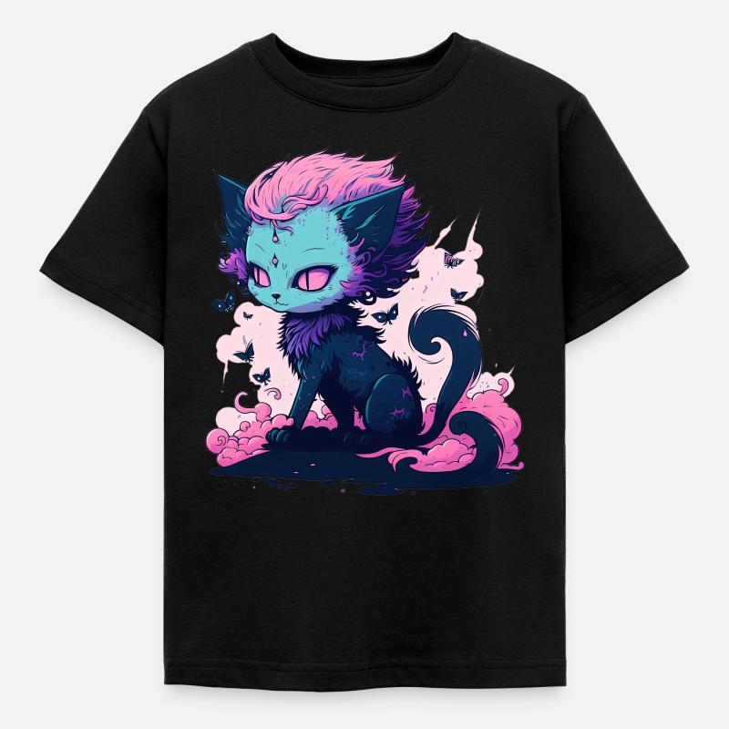 Niedliche Dämon Katze Mädchen - Kawaii Anime Katze - Kinder T-Shirt - Schwarz