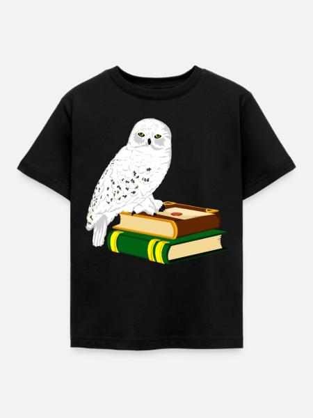 Schneeeule Bücher Zauberei - Kinder T-Shirt - Schwarz