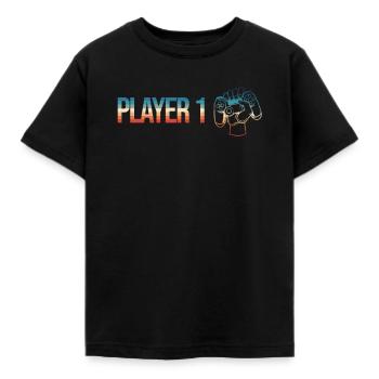 Zocker Paar player 1 in Kombination mit - Kinder T-Shirt - Schwarz - Vorne - AI Model Kid Female (0cm)